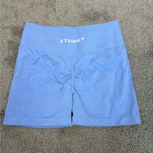 STUNNY Women Workout Shorts Active Seamless Scrunch High Waisted periwinkle blue